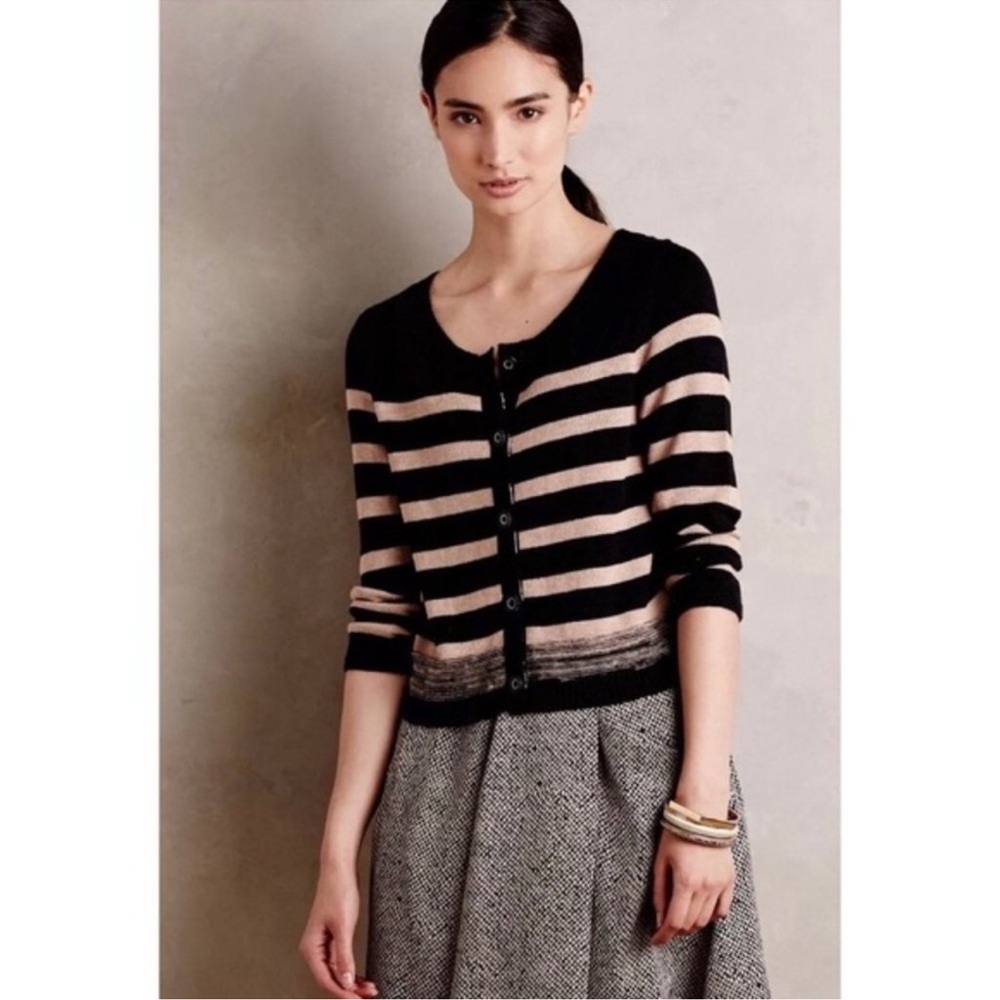 MOTH Anthro Striped Knit Button Front Cardigan neutral cotton blend medium
